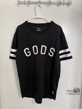 Stampd Black Mesh Tee with White Lettering and Sleeve Stripes